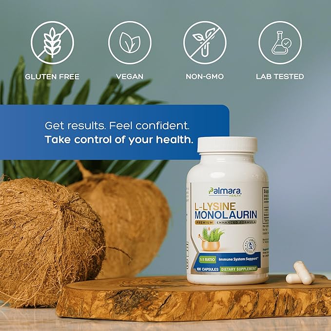 Palmara Health L-Lysine with Monolaurin 600mg 1:1 Ratio 1 Pack 100 Capsules