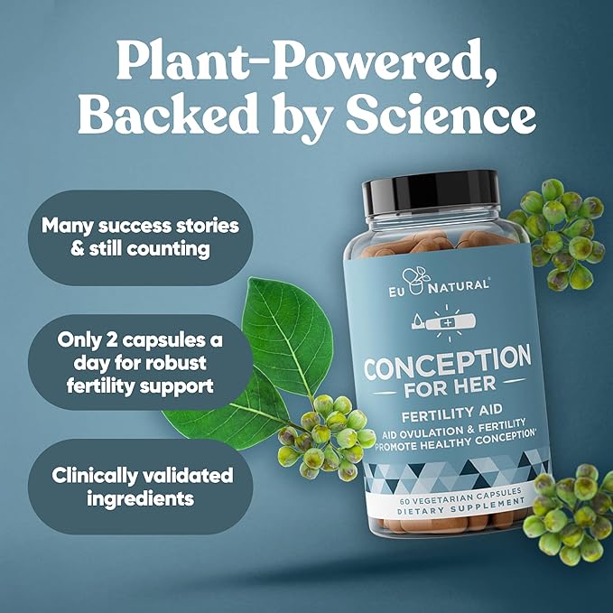 Eu Natural Conception for Her Fertility Supplements for Women - Ovulation Hormonal Balance &amp Regular Cycle Support - Myo-Inositol Folate Shatavari &amp Vitex - 60 Vegetarian Capsules