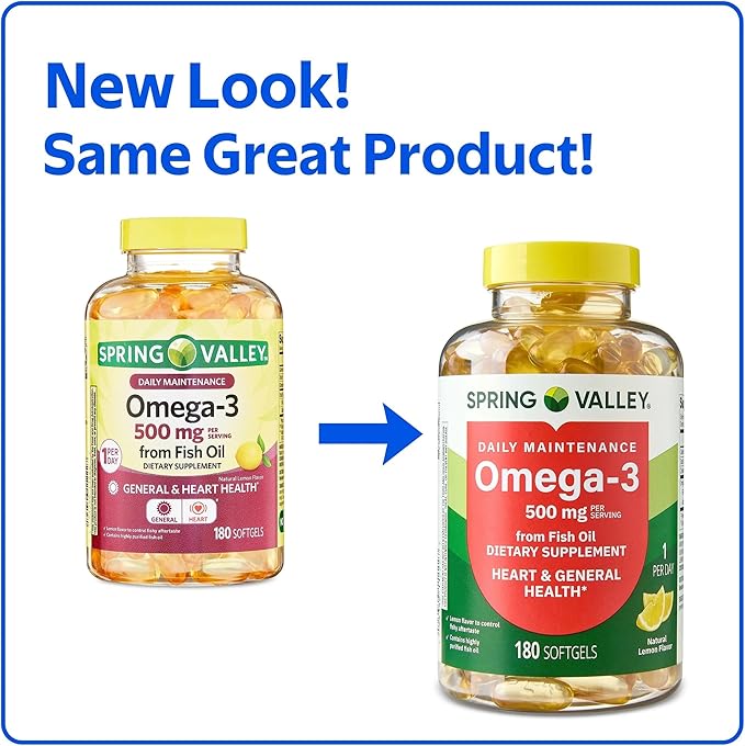 SUREFECT Spring Valley Omega-3 500 mg from Fish Oil Softgels - 180 Count Lemon Flavor Organizer