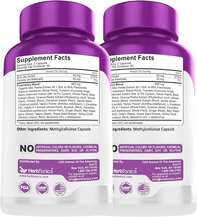 Herbtonics Liver Cleanse Detox &amp Repair | 20-in-1 Liver Detox Complex | Milk Thistle Supplement with Artichoke Dandelion Turmeric Berberine | 240 Vegan Capsules