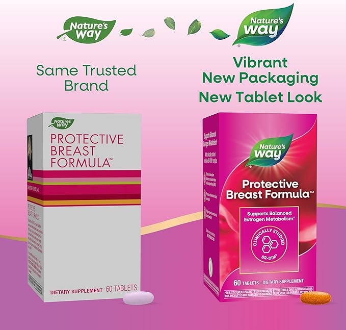 Nature's Way Protective Breast Formula Supports Balanced Estrogen Metabolism* Supports Premenstrual Breast Comfort* with BR-DIM Turmeric Extract and Vitamin D3 60 Tablets (Packaging May Vary)