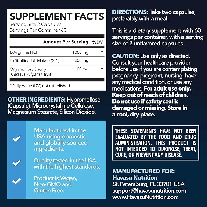 L-Arginine Capsules with L-Citrulline - Nitric Oxide Supplement - L Arginine and L Citrulline Blend - 120 Count - Vegan Non-GMO Capsules for Performance Endurance and Muscle Support - 2 Month Supply