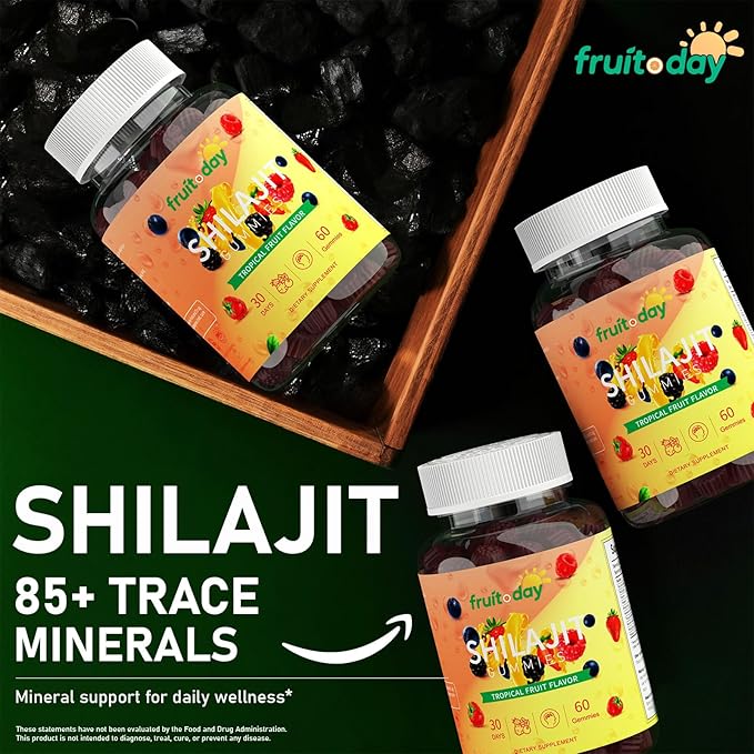Himalayan Shilajit Gummies 600mg per Serving Daily Energy &amp Vitality Support Tropical Fruit Flavor 60 Count