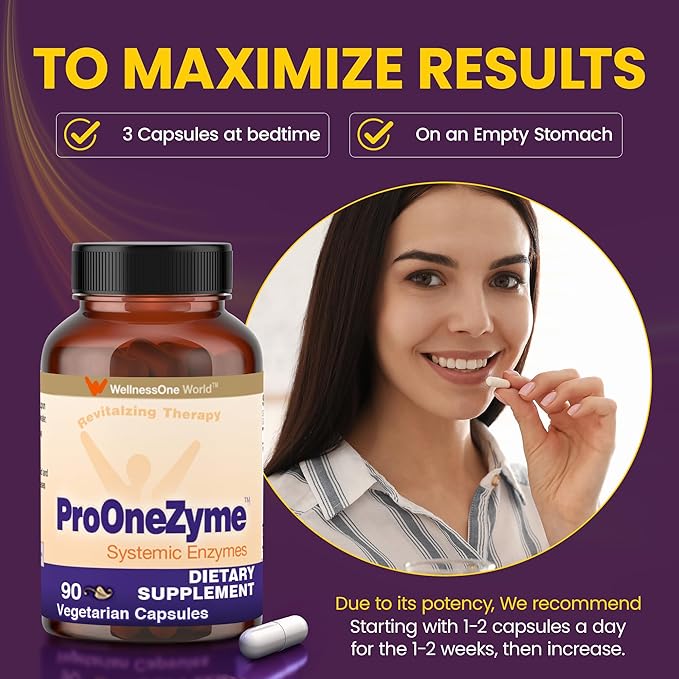 WellnessOne ProOneZyme Digestive Enzymes Supplements - Systemic Proteolytic Enzymes for Digestion Gut Health Gas Relief &amp Bloating - Contains Bromelain Nattokinase Protease &amp More - 90 Cap