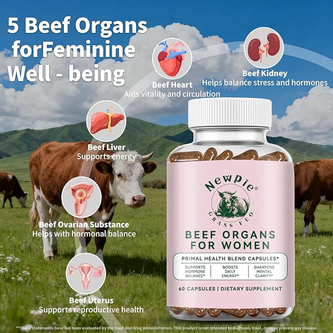 Beef Organ Supplement for Women - 5300mg Beef Liver Kidney for Hormone Balance Menstruation Energy Immunity Gut &amp Skin Health (2)
