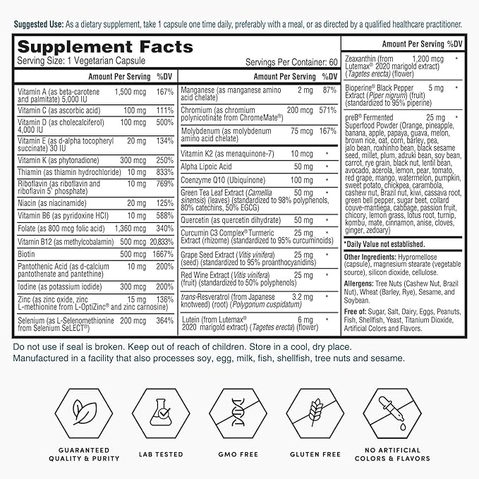 Nature's Lab Gold One Daily Multivitamin - Contains 19 Essential Vitamins &amp Minerals including Vitamin C D3 &amp Zinc - 60 Capsules (2 Month Supply)