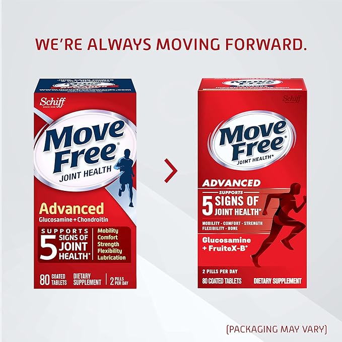Move Free Advanced Glucosamine Chondroitin + Calcium Fructoborate Joint Support Supplement Supports Mobility Comfort Strength Flexibility &amp Bone - 80 Tablets (40 servings)*