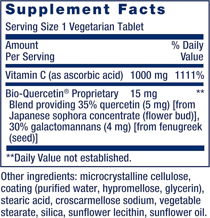 Life Extension Vitamin C and Bio-Quercetin® Cardiovascular Health Supplement Immune Support Highly absorbable quercetin Vitamin C Gluten Free Non-GMO Vegetarian 60 Tablets
