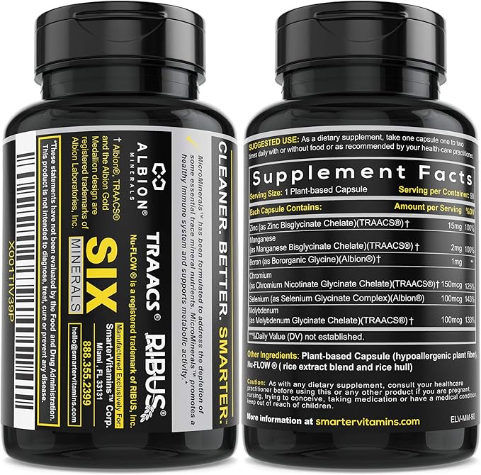 (3 Bottles) 15mg Zinc Glycinate from Albion® 6 Essential Trace Bisglycinate Minerals Manganese Boron Chromium Selenium Molybdenum Supplement 90 Plant-Based Vegan Capsules