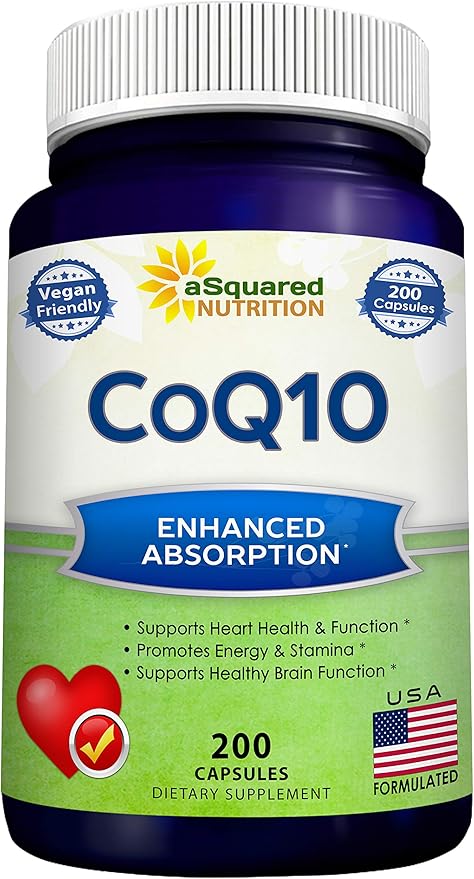 aSquared Nutrition CoQ10 (400mg Max Strength 200 Capsules) - High Absorption Vegan Coenzyme Q10 Powder - Ubiquinone Supplement Pills Extra Antioxidant CO Q-10 Enzyme Vitamin Tablets Coq 10 400 mg