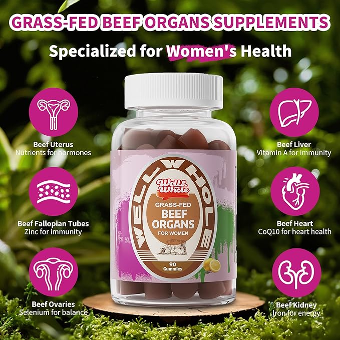 Well&ampWhole Grass Fed Beef Liver Gummies and Beef Organ Gummies for Women