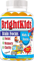 BrightKids Focus Gummies for Kids &amp Teens – Brain Gummies for Memory and Focus Omega 3 DHA Brain Vitamins for Kids Attention &amp Learning Support Supplement Drug-Free Made in USA 60 Count