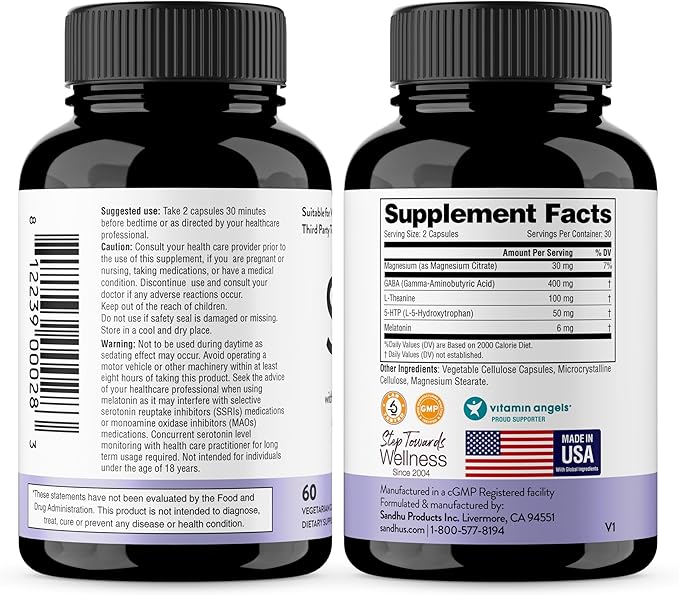 Sandhu's Magnesium Glycinate with Quercetin &amp Sleep Support Capsules | Supports Quality &amp Restful Sleep | for Men &amp Women