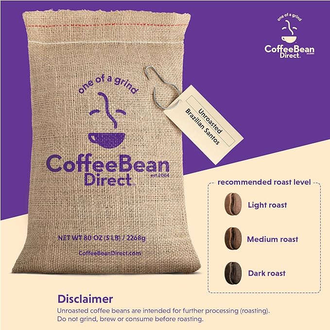 Coffee Bean Direct Unroasted Brazilian Santos 5 Pound (Pack of 1)