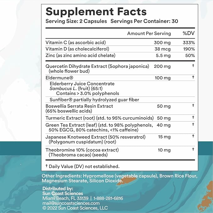 SUN COAST SCIENCES BioShield MD from Premium Immunity Support with Vitamin C Vitamin D Zinc for Focus Clarity Joints Healthy and Muscle Recovery (60 Capsules)