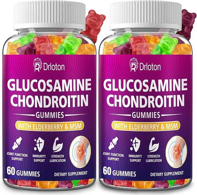 2-Pack 3000mg Glucosamine Chondroitin Gummies with MSM &amp Elderberry Joint Supplements for Women Men Extra Strength Joint Нealth Flеxibility Αntioxidant Immunе Support Supplement Gummy 120Gum