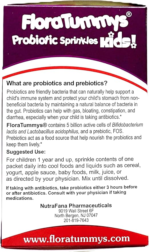 FloraTummys Probiotics for Kids: 30 Taste-Free Powder Packets Free of Food Allergens Non-Dairy Gluten Free Sugar Free Non-GMO Vegan