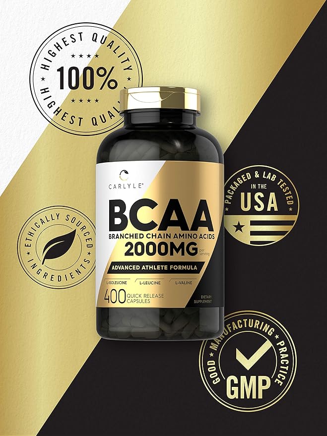 Carlyle BCAA Capsules | 2000mg | 400 Powder Pills | Amino Acids Supplement Blend | for Women and Men | with L-Isoleucine L-Leucine L-Valine | Non-GMO and Gluten Free
