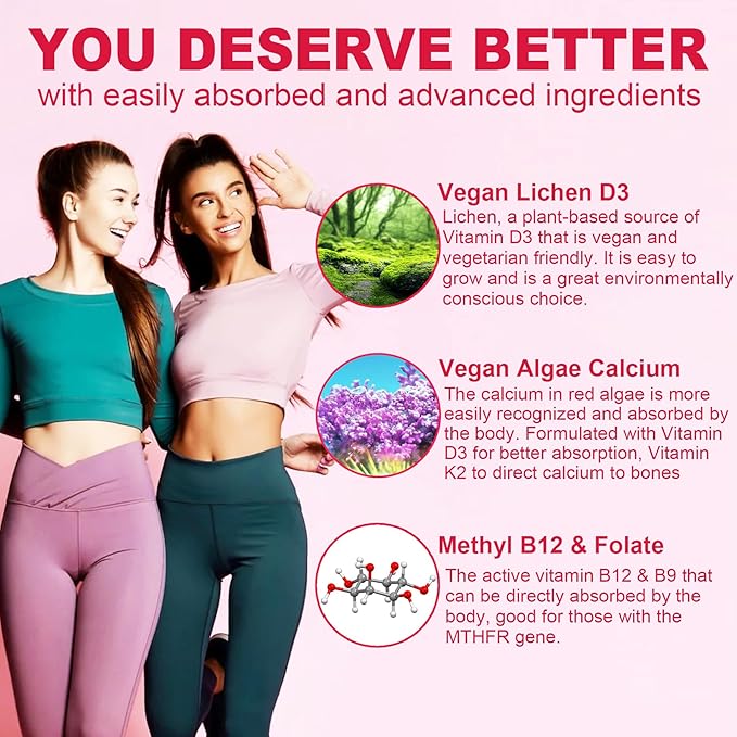 (2 Pack) Sugar Free Methylated Multivitamin for Women Gummies with Calcium D3 K2 Inositol Folate Biotin Iron Vitamin A C E B Complex - Multi Vitamins &amp Minerals - Energy Immune Bone - V