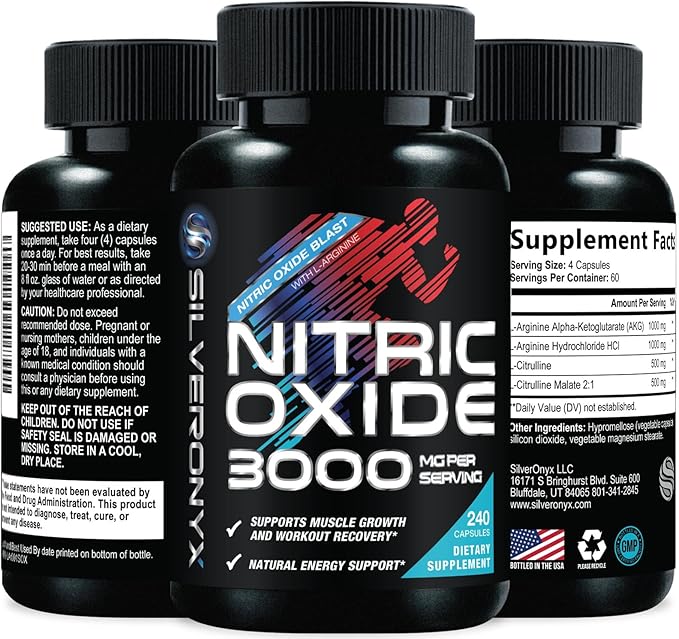 Extra Strength Nitric Oxide Booster - 3X Strength L-Arginine AKG &amp Citrulline Malate - Men &amp Women Premium Pre Workout Nitric Booster - Natural Energy &amp Muscle Support Bottled in USA - 24
