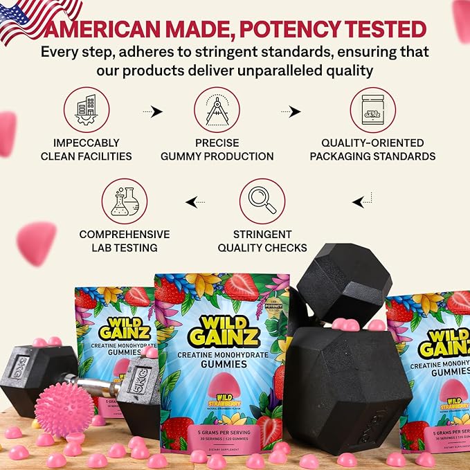 Creatine Monohydrate Gummies Bundle – Strawberry &amp Lemon | 5000mg Sugar-Free Vegan Non-GMO Gluten-Free | Supports Muscle Growth Strength &amp Focus | Made in USA – 270 Total Chews