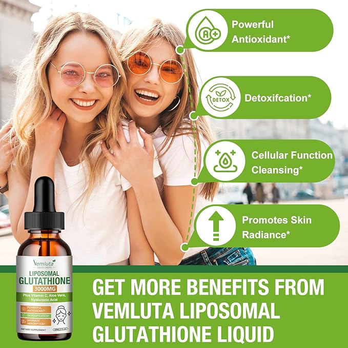 2 Pack 3000mg Liposomal Glutathione Liquid Drops 98% Absorption Liposomal Glutathione with Vitamin C for Women Glutathione Liposomal Supplement Powerful Antioxidant Complex for Immune System Liver