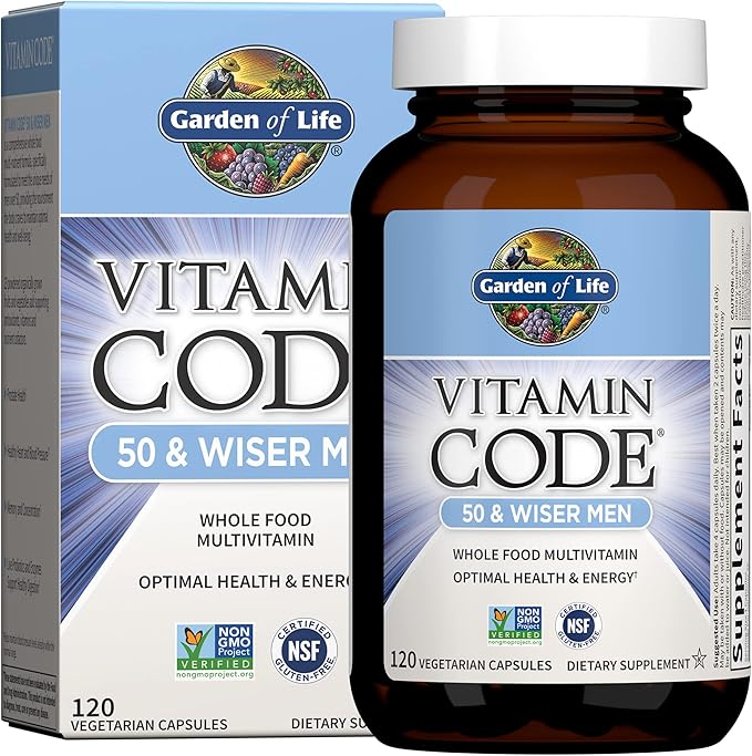 Garden of Life Multivitamin for Men - Vitamin Code 50 &amp Wiser Men's Raw Whole Food Vitamin Supplement with Probiotics Vegetarian 120 Capsules