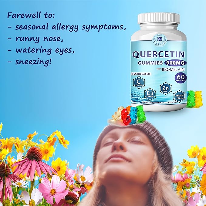 Quercetin Gummies - Quercetin with Bromelain Vitamin C + Zinc Vitamin D3 – Chewable Quercetin 900mg Supplements - Quercetin for Kids and Adults (5)