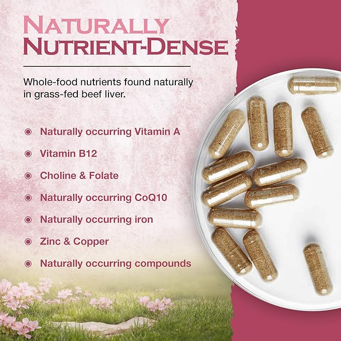 Shawneehaw Farms Grass Fed Desiccated Beef Liver Capsules (120 Pills 750 mg Each) with Vitamin A Folate Vitamin B12 - Beef Liver Supplement for Joint Support &amp Collagen