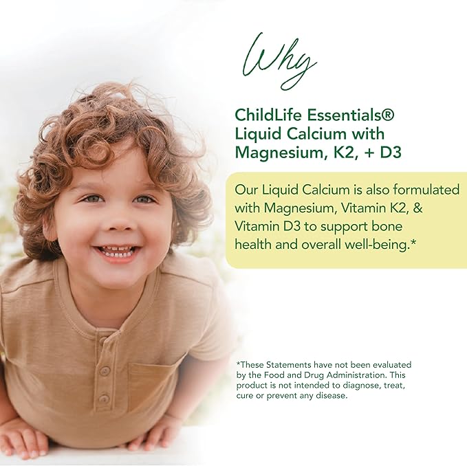ChildLife Essentials Liquid Calcium Supplement for Kids Single Serve - Baby Calcium with Magnesium Vitamin D3 &amp K2 for Bone Support On The Go Nutrition - Orange Flavor 0.34 fl oz (30 Stick Pac