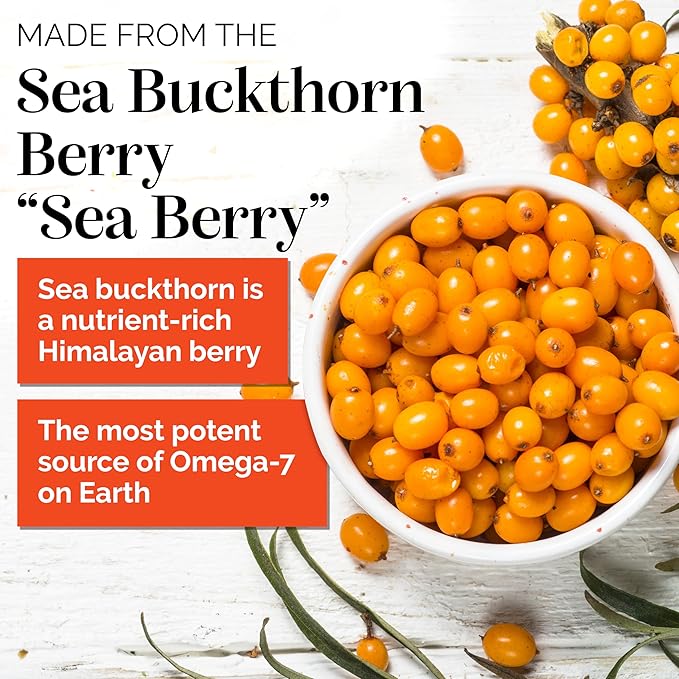 sibu Sea Buckthorn Omega-7 Plus Softgels (30 Day Refill) – Blend of Sea Buckthorn Oil and Plant-Based Vitamin D3 &amp Omega-3 DHA