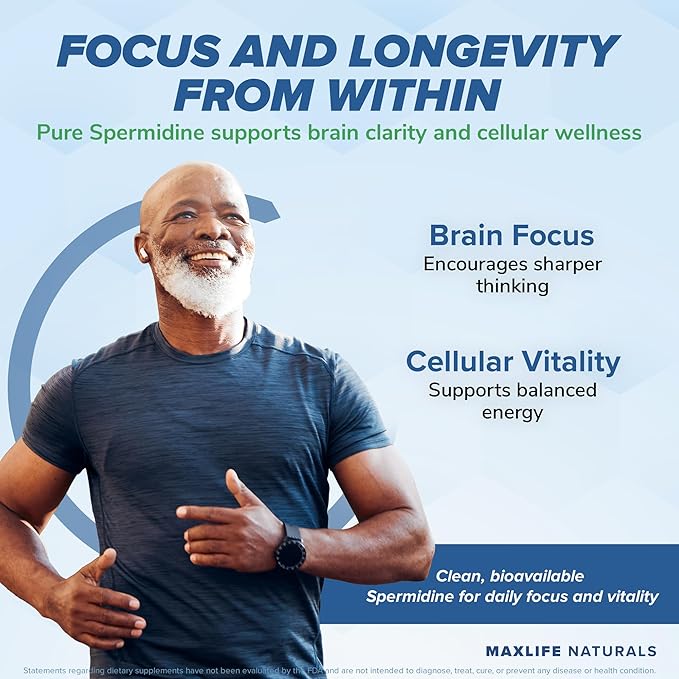 Pure Spermidine Supplement with Trihydrochloride 3HCL 10mg - 120 Capsules - Spermidine Supplements for Women for Brain Vitality Cell Repair Anti Aging Supplement for Men Longevity Supplements