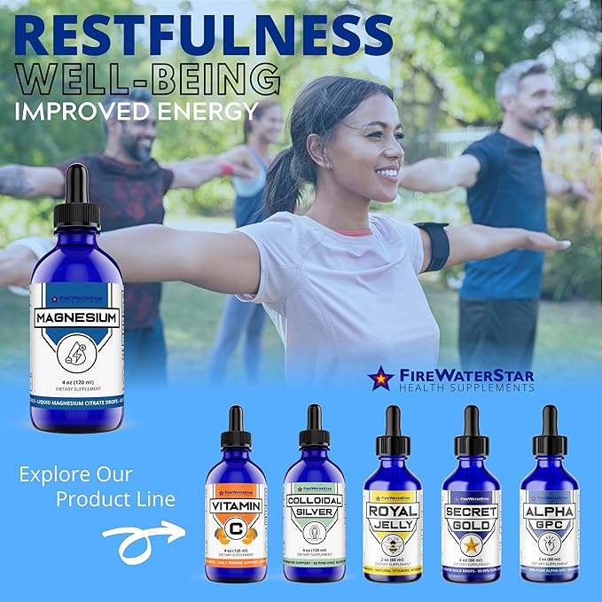 FWS Magnesium Citrate Liquid Drops for Adults and Kids Pure Magnesium Citrate Organic Non-GMO Vegan Supports Sleep Calm Energy Muscles Nerves Easy Adjustable Dosing 4 Month Supply 4 oz