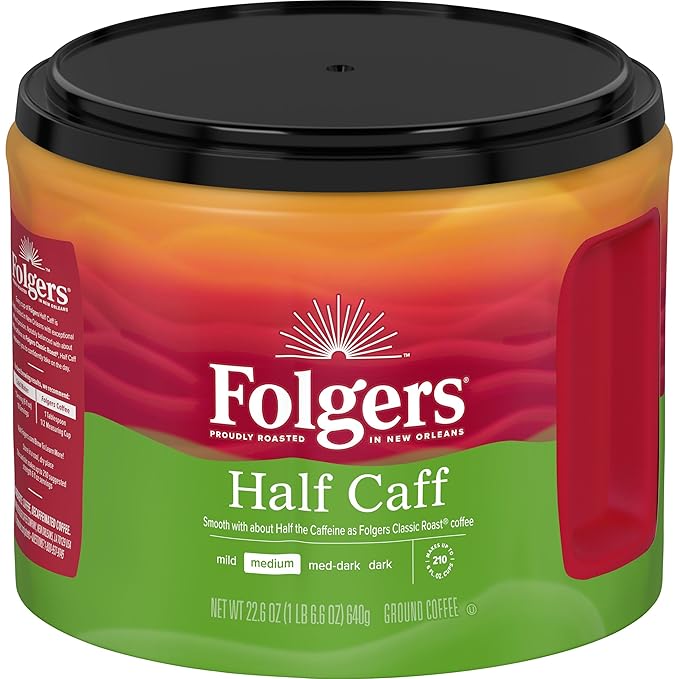 Folgers Half-Caff Medium Roast Ground Coffee 22.6 Ounce (Pack of 6)