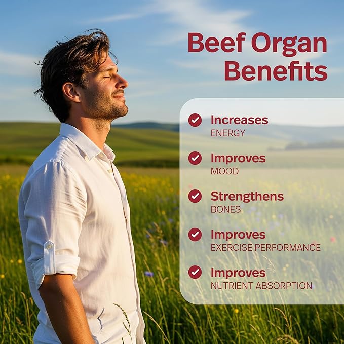 Premium Grass Fed Beef Organ Supplement for Women &amp Men | 200 Capsules | Pasture Raised Grain Free | Beef Liver Heart Kidney Pancreas Spleen | Carnivore Diet Non-GMO Desiccated Liver Pills Com