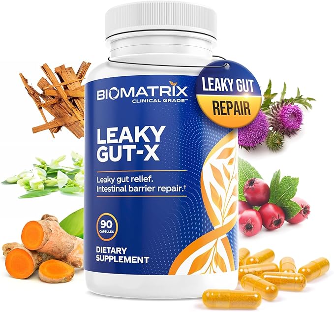 BioMatrix Intestinal Repair Supplement with Glutamine and Herbs for Leaky Gut Prebiotic Support Relief from Bloating Gas Constipation | SIBO | Veggie Caps | 60-Day Supply – Leaky Gut-X