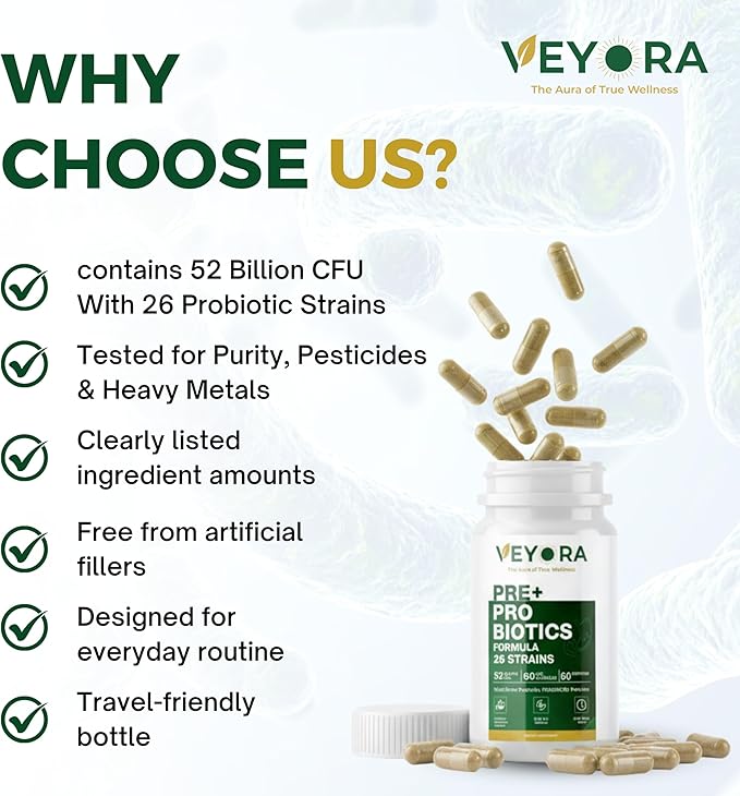 26-Strain Pre + Probiotic Capsules 52 Billion CFU FOSSENCE® Prebiotic Fiber Blend