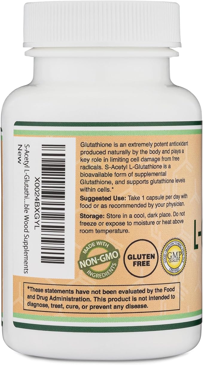 S-Acetyl L-Glutathione Capsules - 100mg 60 Count (Acetylated Glutathione Antioxidant - More Absorbable Than Glutathione and Liposomal Glutathione Non-GMO and Gluten Free) by Double Wood