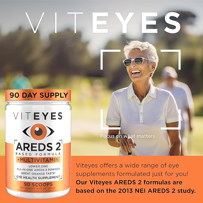 Viteyes AREDS 2 Powder + Multivitamin All-in-One Macular Protection Alternative to AREDS 2 chewables No Pills Lutein &amp Zeaxanthin AREDS 2 Eye Vitamins Drink Natural Orange Flavor 90 Scoops