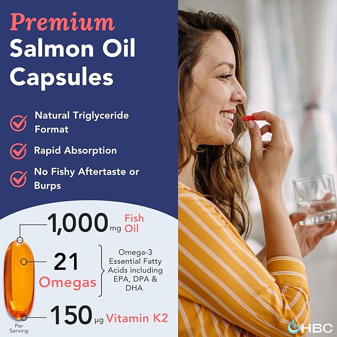 Cardio Omega 3 Fish Oil &amp Vitamin K2-1000mg Norwegian Salmon Oil with EPA DHA DPA &amp Astaxanthin No Fishy Aftertaste Fatty Acids Supplement - 90 Capsules