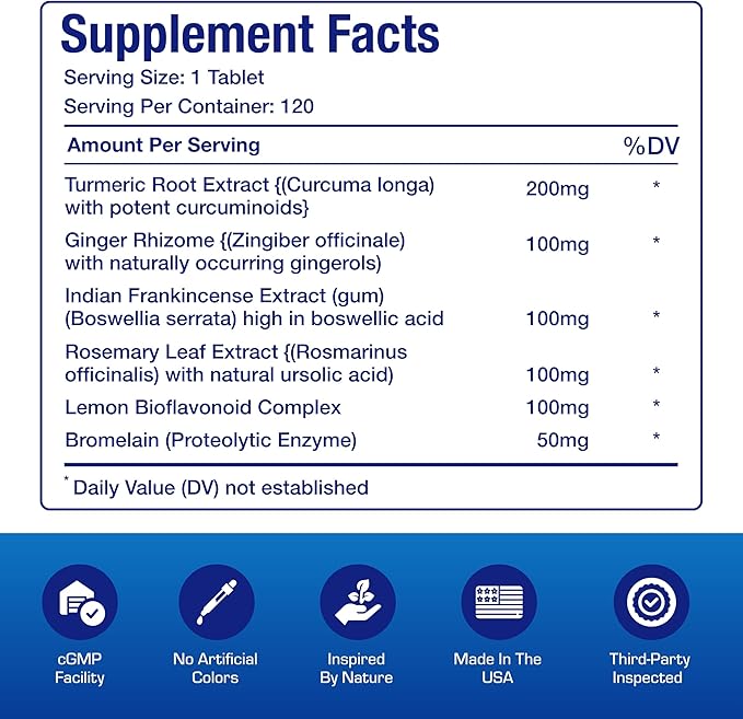 Pro ENZ Joint Support Supplement - Clinical Formula Turmeric Boswellia Supplement for Joint &amp Cartilage Mobility and Comfort Support Plus Eicosanoid Management with Proteolytic Enzymes (120 Servin