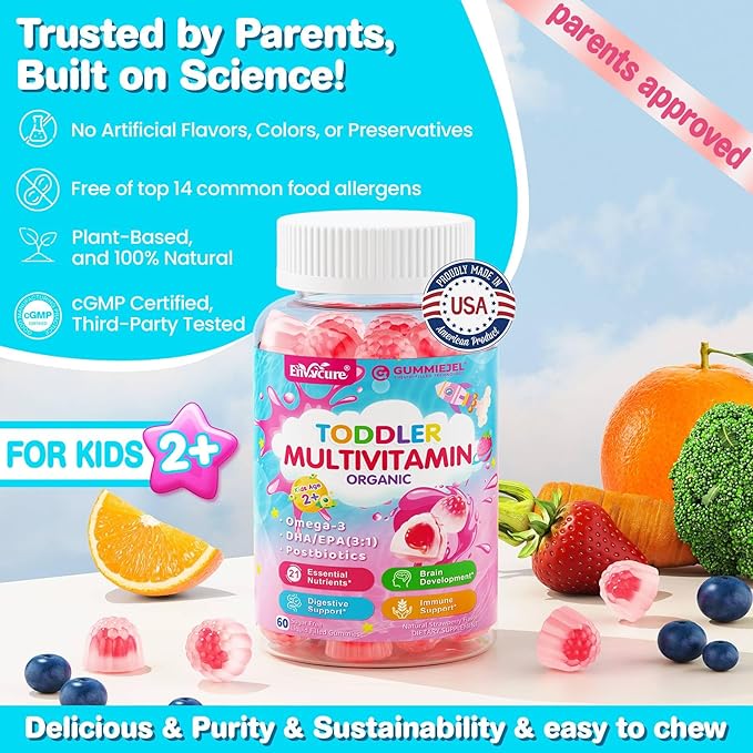 Digestive Enzymes Gummies for Women &amp Men Multi-Enzymes + Toddler Multivitamin Gummies 2 Pack