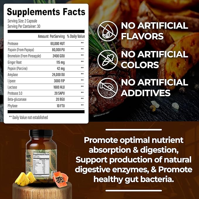 Santa Cruz Paleo Pre-Feast Digestive Enzymes Supplement Multi Enzyme for Women and Men Fiber Supplement for Gut Health &amp Digestive Health Gluten Free Keto Paleo Sugar Free 60 Capsules