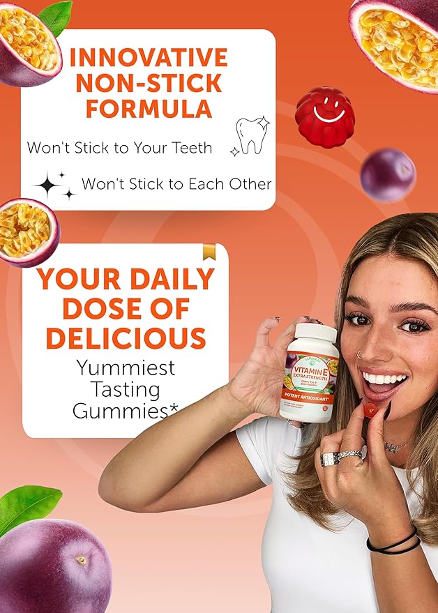 Lunakai Vitamin E Gummies with Vitamin C - Tastiest Proprietary Formula - 250mg (400IU) VIT E - Antioxidant Skin &amp Eye Health Support Non-GMO Vegan Supplement - 6 Pack