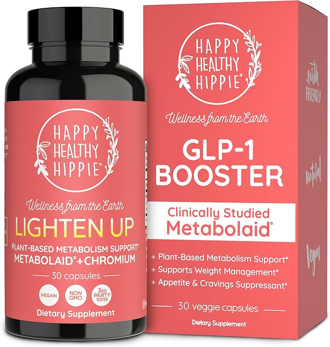 Happy Healthy Hippie GLP-1 Supplement (Metabolaid™ + Chromium) + Appetite Suppressant for Women | Metabolism Booster (AMPK) for Weight | Belly Fat Burner | Hunger &amp Cravings Control - 30 Vegan Cap