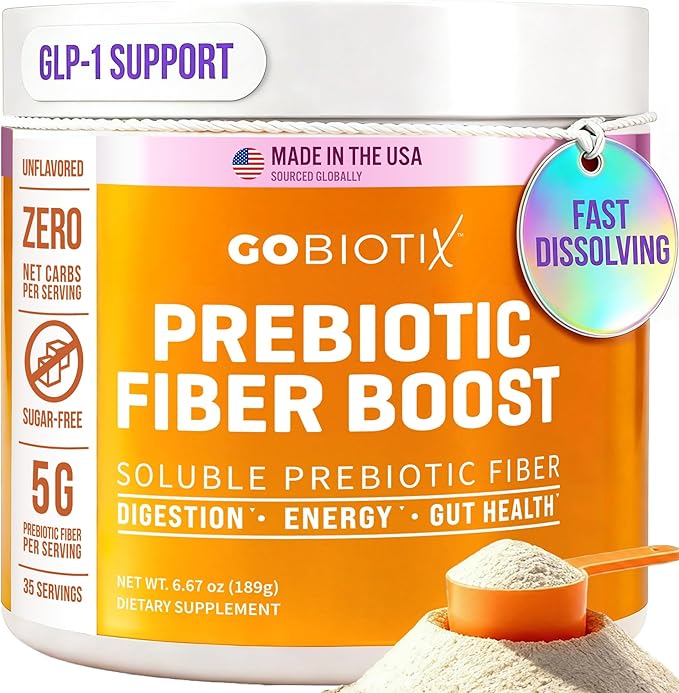 GOBIOTIX Fiber Supplement Powder with Prebiotics for Digestive Health and GLP-1 Support Soluble Fiber for Gut Health &amp Debloat Keto Vegan Gluten &amp Sugar Free 35 Servings (1 Pack)
