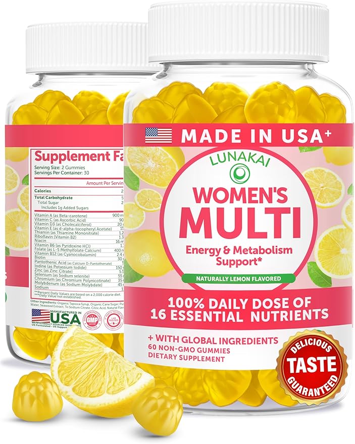 Lunakai USA Made Womens Multivitamin Gummies – Delicious Daily 16 Multi Vitamins for Women – Wellness Energy &amp Essential Health Support 60ct