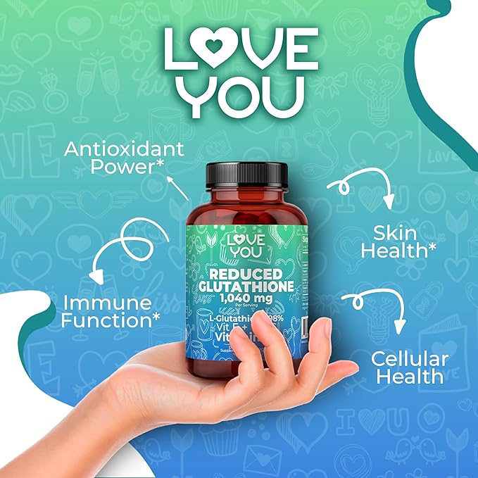 Love You Reduced Glutathione 98% Purity 1040 mg + Vitamin C E &amp D3 - Intracellular Antioxidant - Supports Detoxification &amp Immune Function - 120 Veggie Caps 30 Servings