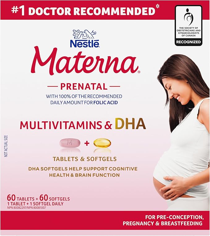 NESTLÉ Materna Prenatal Multivitamin with DHA Supplement | Folic Acid | 60 tablets + 60 DHA soft gels