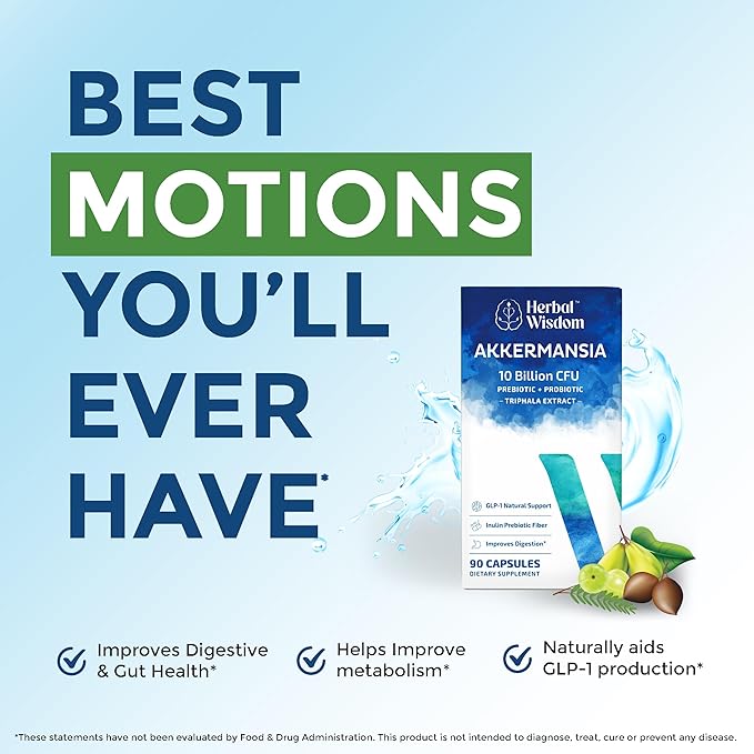 Akkermansia Probiotic 10 Billion CFU - Advanced GLP-1 Support Probiotic+Prebiotic | for Gut &amp Metabolism Support - No Bloating | with Inulin &amp Triphala | (90 Capsules - 3 Month Supply)